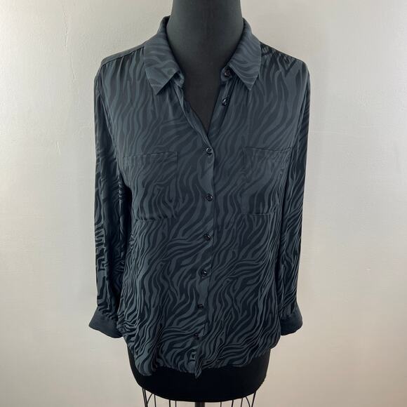 David Lerner EVEREVE Black S Top Zebra Print Button Up Collared Long Sleeve Fit - Picture 2 of 7